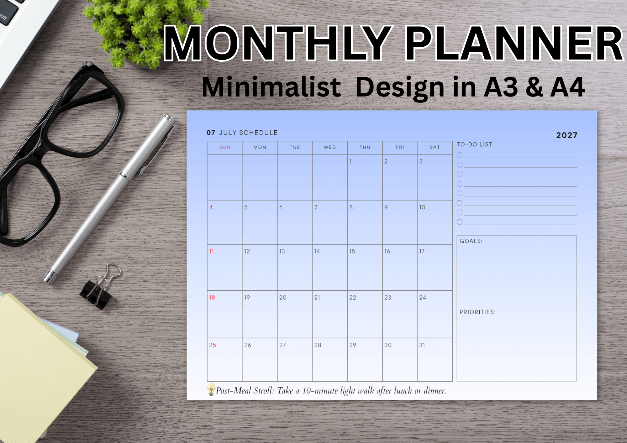 2027 Monthly Planner - Minimalist Aesthetic Blue